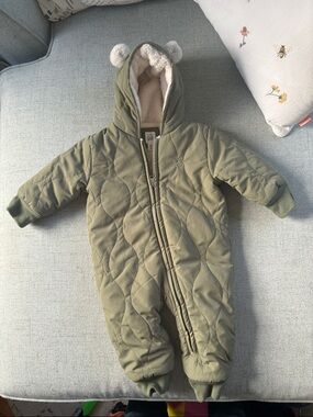 GAP Olive Quilted Hooded Baby One-Piece with Sherpa Ears